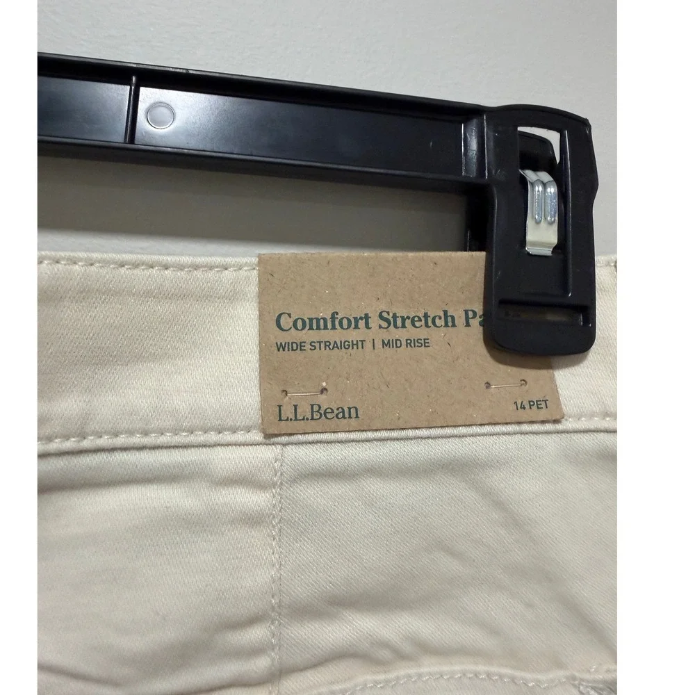 L.L. Bean Comfort Stretch Pant Wide Leg Mid Rise Cream Preppy Women Sz 14 Petite